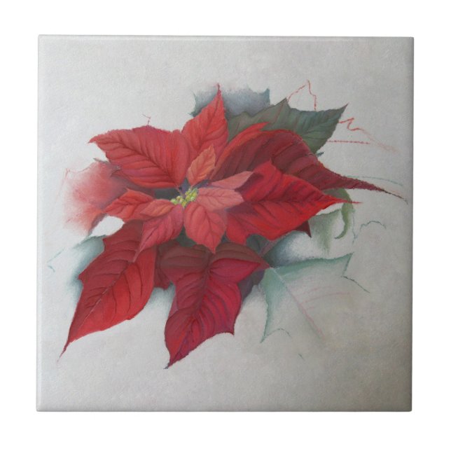 Azulejo De Cerámica Pintura al óleo del navidad del Poinsettia (Frente)