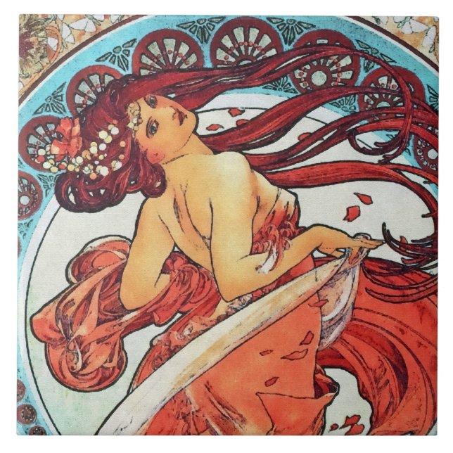 Azulejo De Cerámica Pintura Art Nouveau de Alphonse Mucha Dance (Frente)