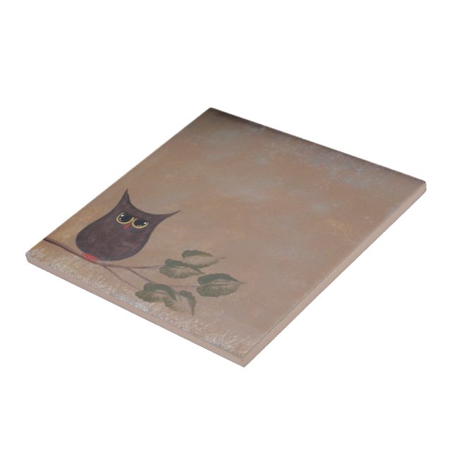 Azulejo De Cerámica Pintura de acrílico de búho folk primitivo (Lado)