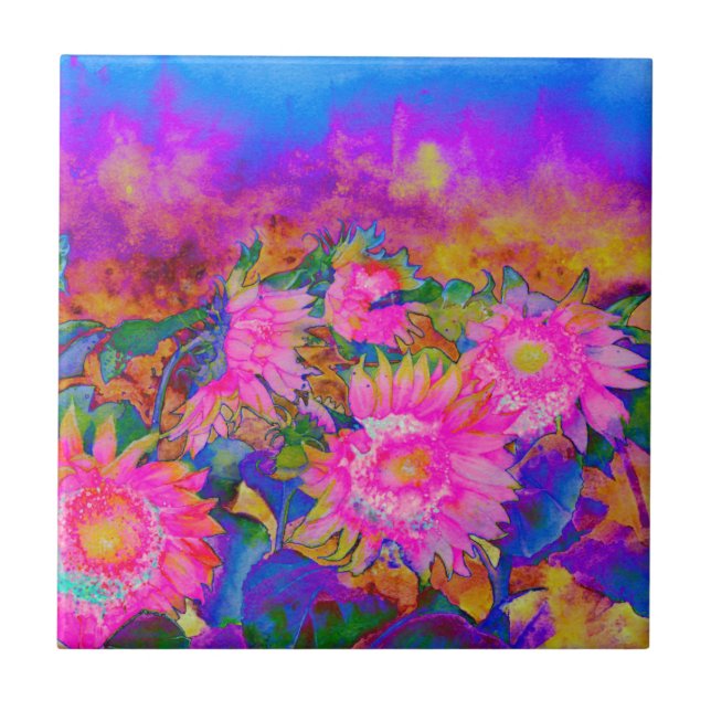 Azulejo De Cerámica Pintura de acuarela abstracta rosa (Frente)