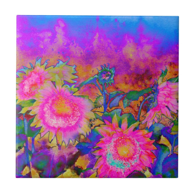 Azulejo De Cerámica Pintura de acuarela abstracta rosa (Frente)