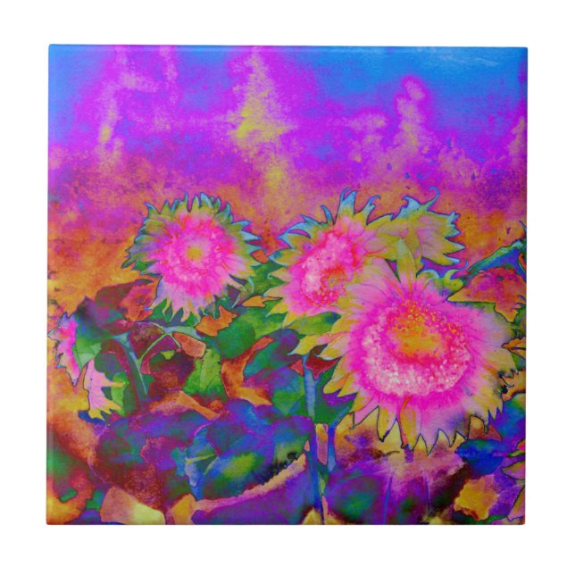 Azulejo De Cerámica Pintura de acuarela abstracta rosa (Frente)