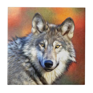 Azulejo De Cerámica Pintura de arte gris lobo