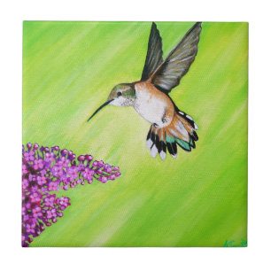Azulejo De Cerámica Pintura de colibrí y lagarto