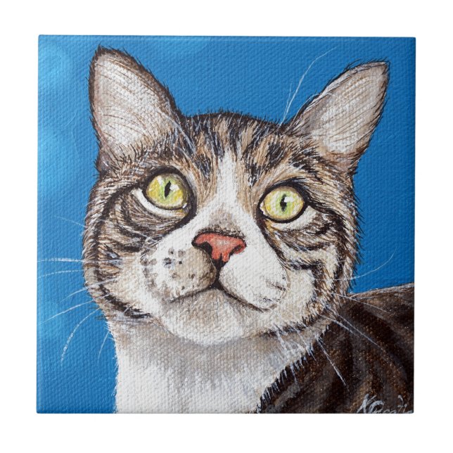 Azulejo De Cerámica Pintura de gatos tabby (Frente)