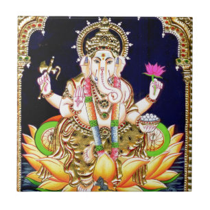 AZULEJO DE CERÁMICA PINTURA DE LOTUS GANESHA TANJORE