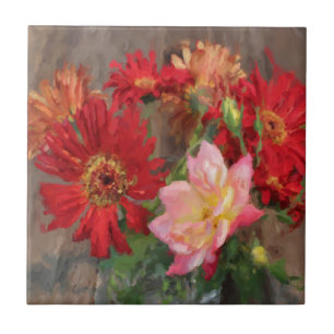 Azulejo De Cerámica pintura de margarita gerbera y aceite de ramo de r