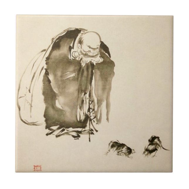 Azulejo De Cerámica Pintura de Miyamoto Musashi, C. 1600's (Frente)