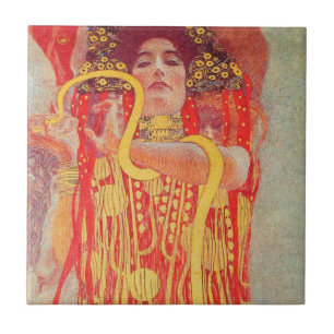 Azulejo De Cerámica Pintura de mujer roja con serpiente de oro de Gust