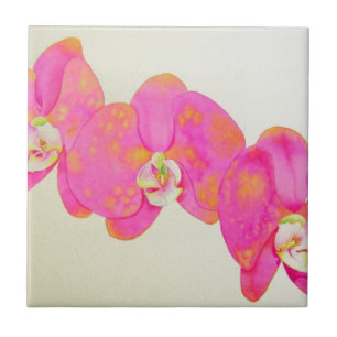 Azulejo De Cerámica Pintura de orquídea acuarela rosa