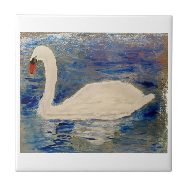 Azulejo De Cerámica Pintura de pájaros Reflexiones de cisne (Frente)