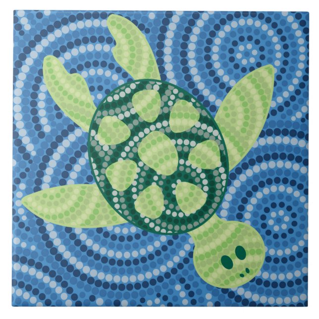 Azulejo De Cerámica Pintura de punto de tortuga aborigen (Frente)