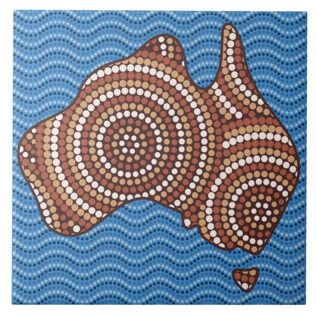 Azulejo De Cerámica Pintura de puntos de Australia aborigen (Frente)