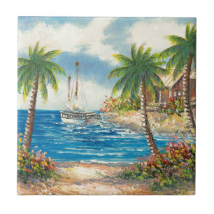 Azulejo De Cerámica Pintura de un velero en Hawaii