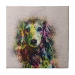 Azulejo De Cerámica Pintura del bosquejo del perrito del Dachshund