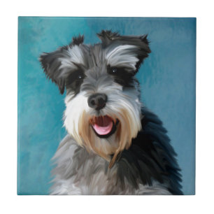 Azulejo De Cerámica Pintura en Acuarela de Schnauzer Miniatura