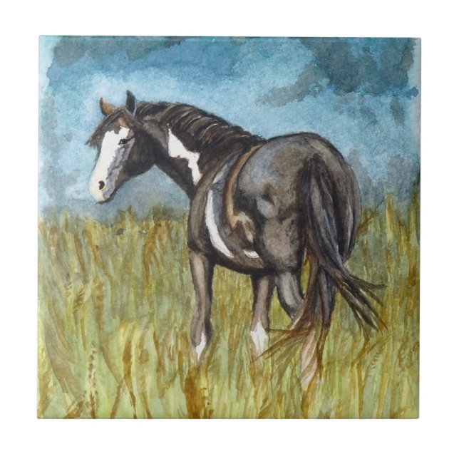 Azulejo De Cerámica Pintura en blanco y negro, acuarela (Frente)