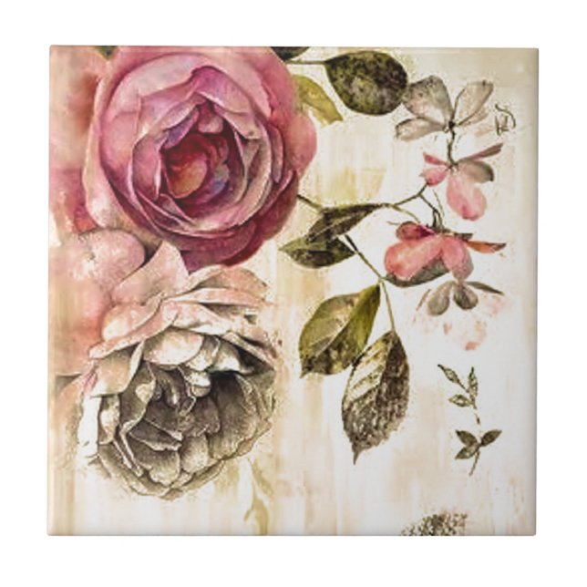 Azulejo De Cerámica Pintura floral del Victorian hermoso (Frente)