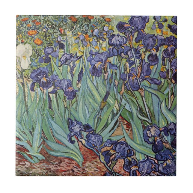 Azulejo De Cerámica Pintura impresionista de Van Gogh Irises (Frente)