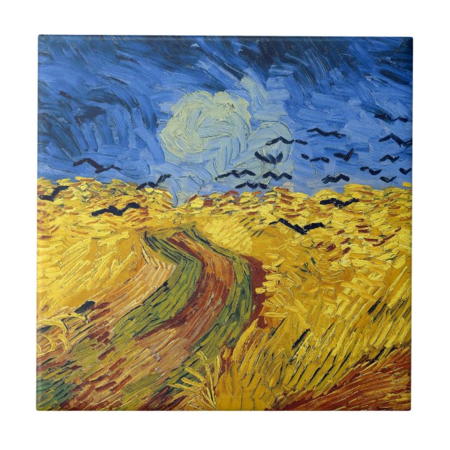 Azulejo De Cerámica Pintura impresionista de Van Gogh Wheat Fields (Frente)