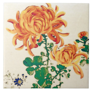Azulejo De Cerámica Pintura japonesa vintage de crisantemos