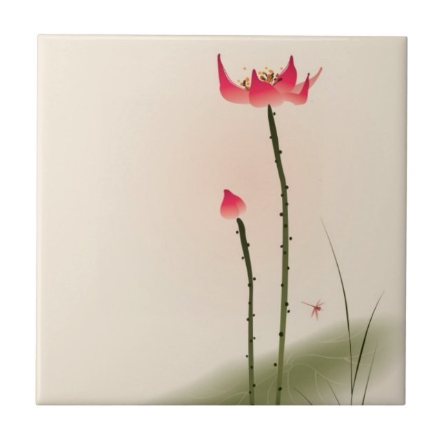 Azulejo De Cerámica Pintura oriental del estilo, Lotus alto (Frente)