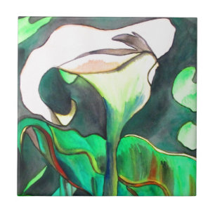 Azulejo De Cerámica Pintura original de la acuarela de Arum Lily
