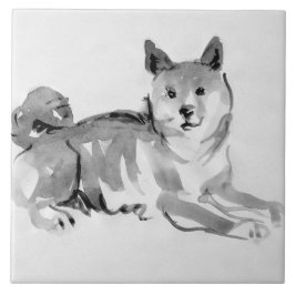 Azulejo De Cerámica Pintura original de Shiba Inu 2 Año de Perro Cumpl