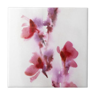 Azulejo De Cerámica Pinturas florales abstractas 3 de la acuarela