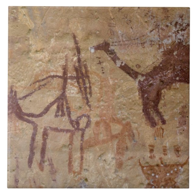 Azulejo De Cerámica Pinturas rupestres prehistóricas con camellos y (Frente)