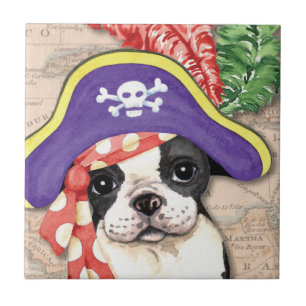 Azulejo De Cerámica Pirata de Boston Terrier