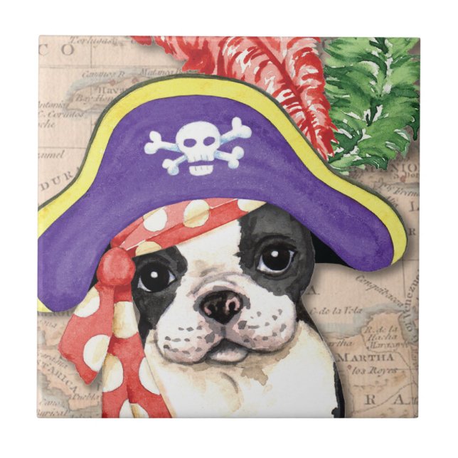 Azulejo De Cerámica Pirata de Boston Terrier (Frente)