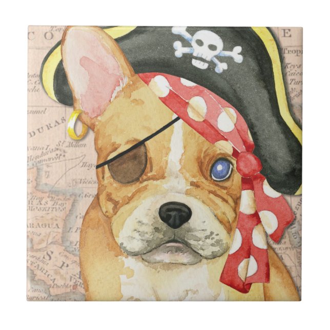 Azulejo De Cerámica Pirata de Bulldog francés (Frente)