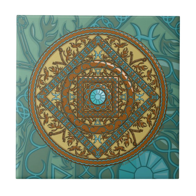 Azulejo De Cerámica Pisces Mandala Tile (Frente)