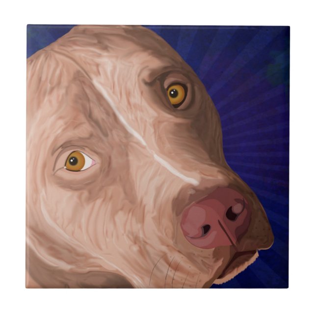 Azulejo De Cerámica Pitbull rojo de la nariz con un fondo azul (Frente)