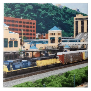 Azulejo De Cerámica Pittsburgh PA - Tren pasando por Station Square