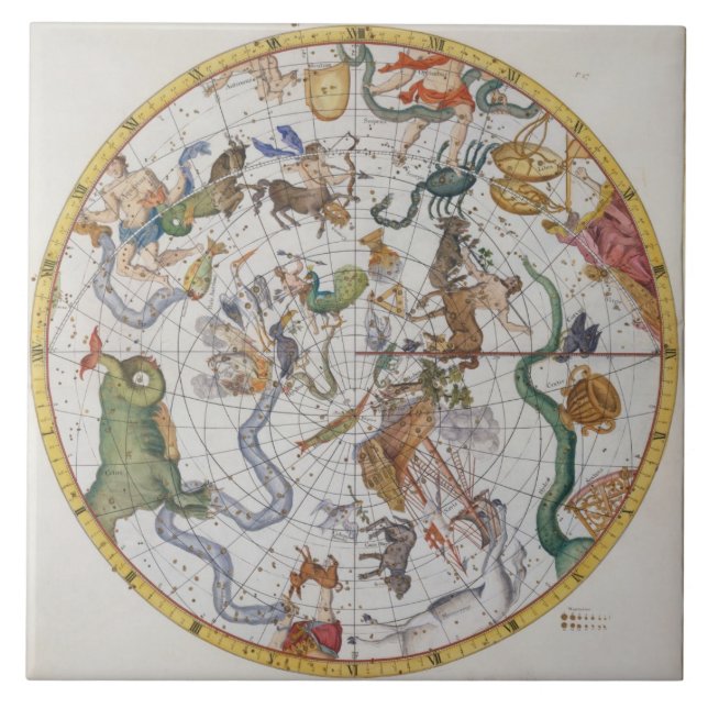 Azulejo De Cerámica Placa 27 del "atlas Coelestis", por Juan Flamsteed (Frente)