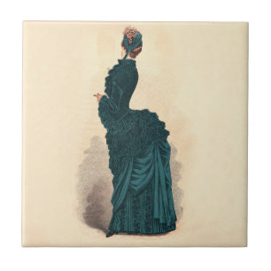 Azulejo De Cerámica Placa de moda victoriana antigua: vestido con cola