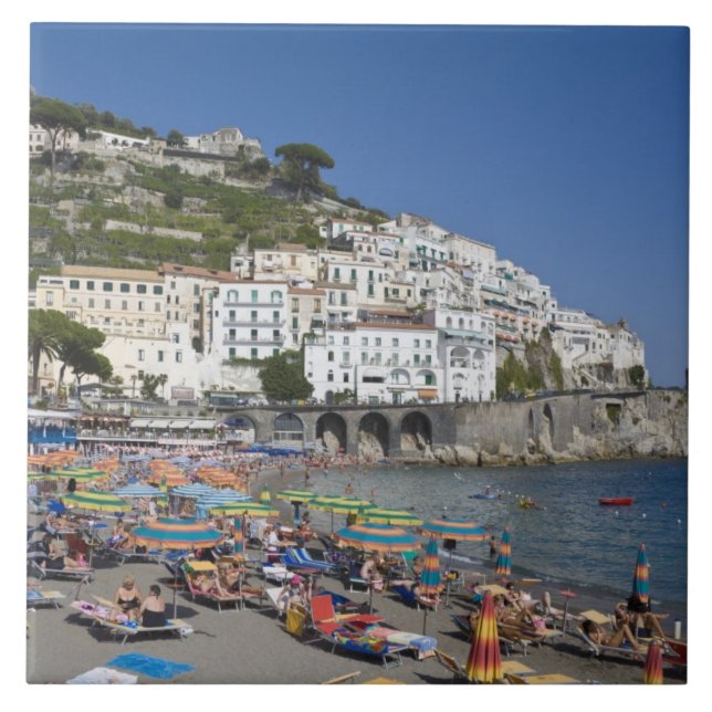 Azulejo De Cerámica Playa de Amalfi, Campania, Italia (Frente)