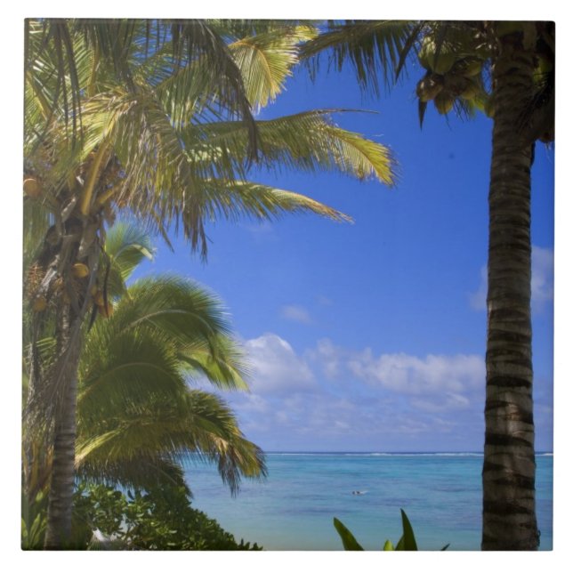 Azulejo De Cerámica Playa de arena dorada Islas Cook 2 (Frente)