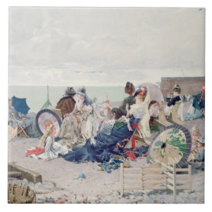 Azulejo De Cerámica Playa en Yport, 1878 (aceite en lona)