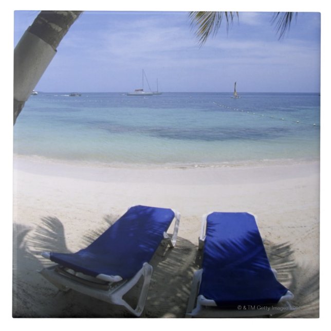 Azulejo De Cerámica Playa, sillón, palmera, horizonte encima (Frente)