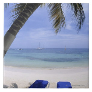 Azulejo De Cerámica Playa, sillón, palmera, horizonte encima