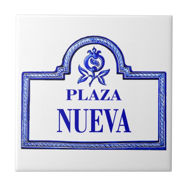 Azulejo De Cerámica Plaza Nueva, placa de calle de Granada (Frente)