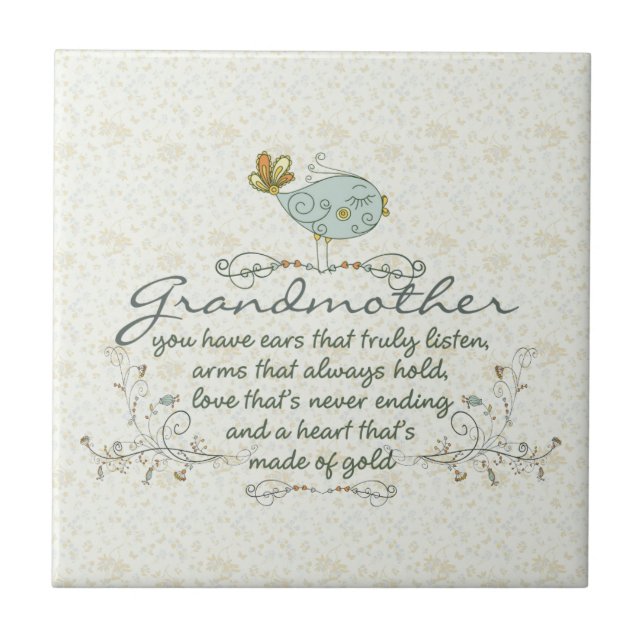 Azulejo De Cerámica Poema de la abuela con los pájaros (Frente)