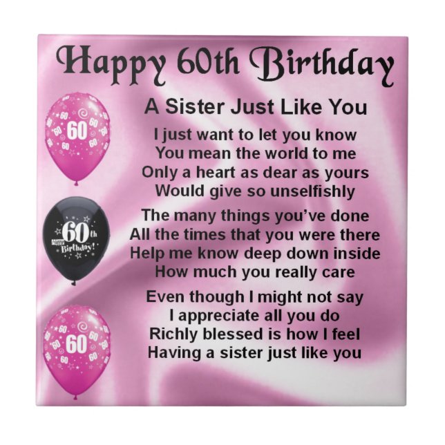 Azulejo De Cerámica Poema de la hermana - 60.o cumpleaños (Frente)