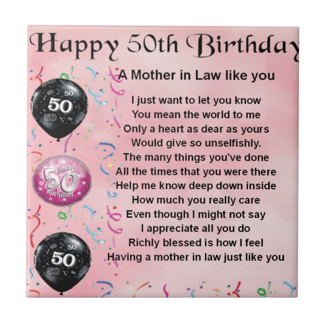Azulejo De Cerámica Poema de la suegra - 50.o cumpleaños (Frente)