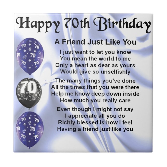 Azulejo De Cerámica Poema del amigo - 70.o cumpleaños (Frente)