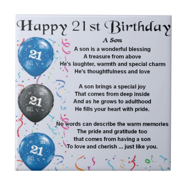 Azulejo De Cerámica Poema del hijo - 21ro diseño del cumpleaños (Frente)