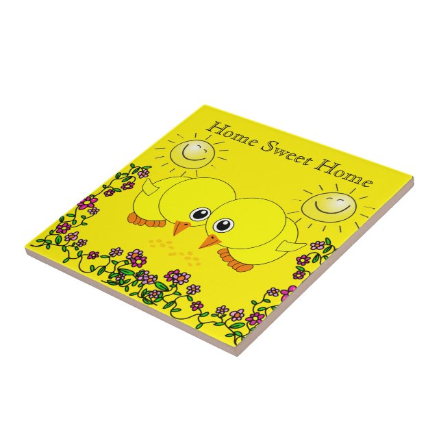Azulejo de Cerámica Pollito Floral Sol Hogar Dulce (Lado)